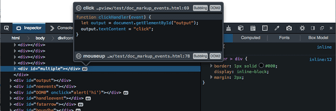 Visual Events in Firefox Developer Tools